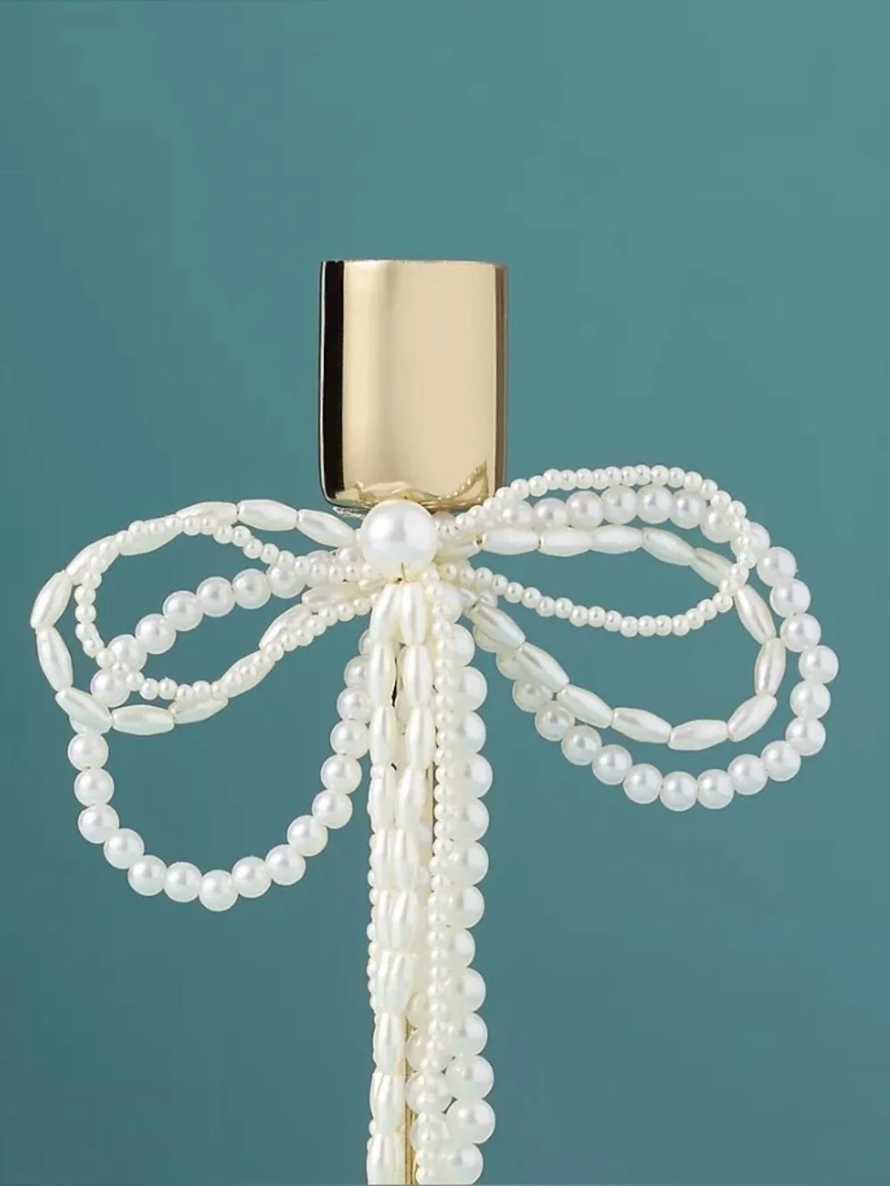NEW Anthropologie Gold & Pearl Bow Candle Holder